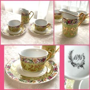 1898 Salem China Company floral cup saucer for 2 with creamer lot 5 piece set